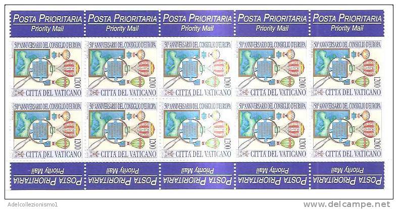 53215)foglietto Completo Vaticano Da 10 Valori Nuovi - Serie 50° Ann. Consiglio D'europa - Blocks & Sheetlets & Panes