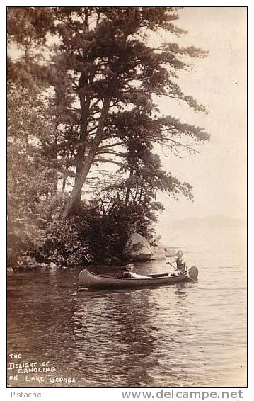 CPA - Real Photo - Lake George New York - 1920 - Canot Canoe - 2 Scans - État : TB - Lake George