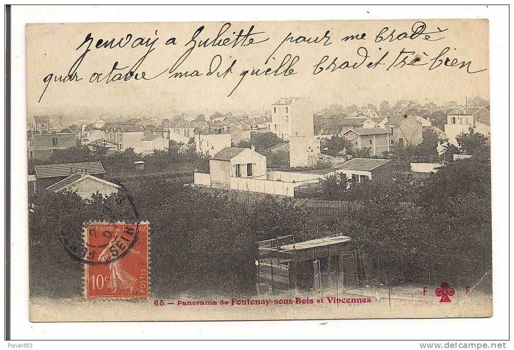 FONTENAY Sous BOIS : Panorama De Fontenay Et Vincennes - En 1907 - - Fontenay Sous Bois