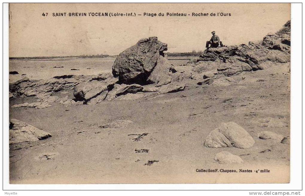 CPA-44-SAINT-BREVIN-L’OCÉAN-PLAGE  DU POINTEAU-ROCHER DE L' OURS-ANIMÉE-UN HOMME ASSIS SUR 1 ROCHER AVEC SON CHIEN - Saint-Brevin-l'Océan