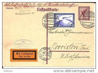 W-L040/  DEUTSCHES REICH - Graf ZEPPELIN  (LZ127)  Amerikafahrt 1928 Auf Luftpost Ganzsache + 2 RM Zeppelin ( Si.21 A) - Sonstige & Ohne Zuordnung
