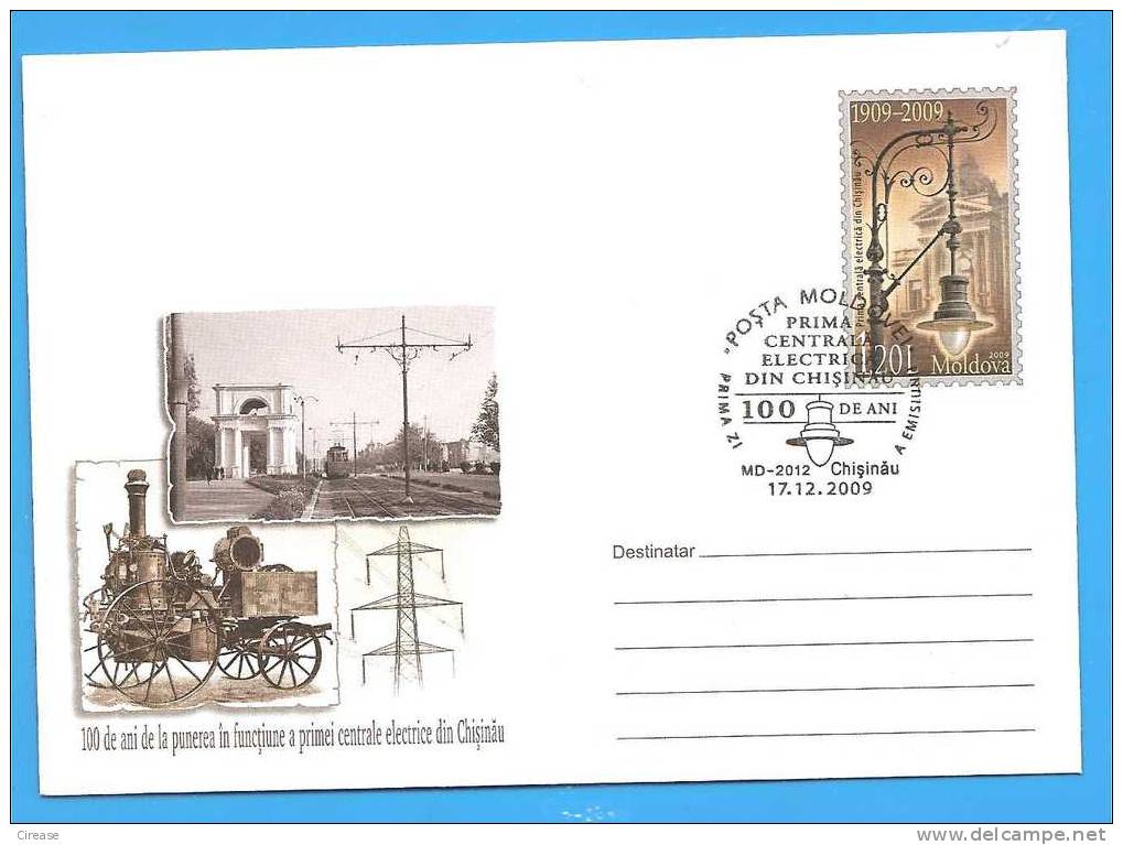 The First Power Station In Kishinev. Electricity MOLDOVA  / MOLDAVIE Postal Stationery Cover 2009 - Elektrizität