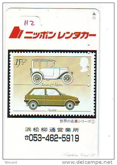 TEMBRE Sur Télécarte Japon * Stamp On Japan Phonecard (112)  Briefmarke Auf TELEFONKARTE * AUTO * VOITURE * CAR - Postzegels & Munten