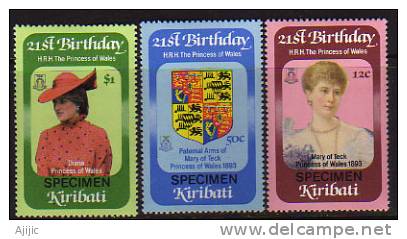 Hommage A  Diana.  21 Ieme Anniversaire. 3  T-p Neuf  **   Des Iles Kiribati (surchargés Specimen) - Famous Ladies