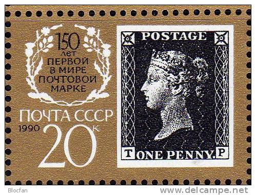 150 Jahre Briefmarken 1990 Sowjetunion 6067 8-KB Typ I+II ** 30€ Black Penny #1 Eckbuchstabe T-F/T-P sheetlet bf CCCP SU