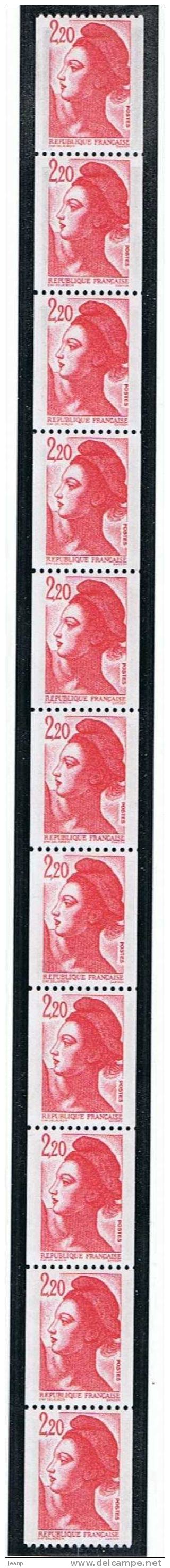 Liberté De Gandon 2,20 Rouge, Roulette 87a, ** - Coil Stamps