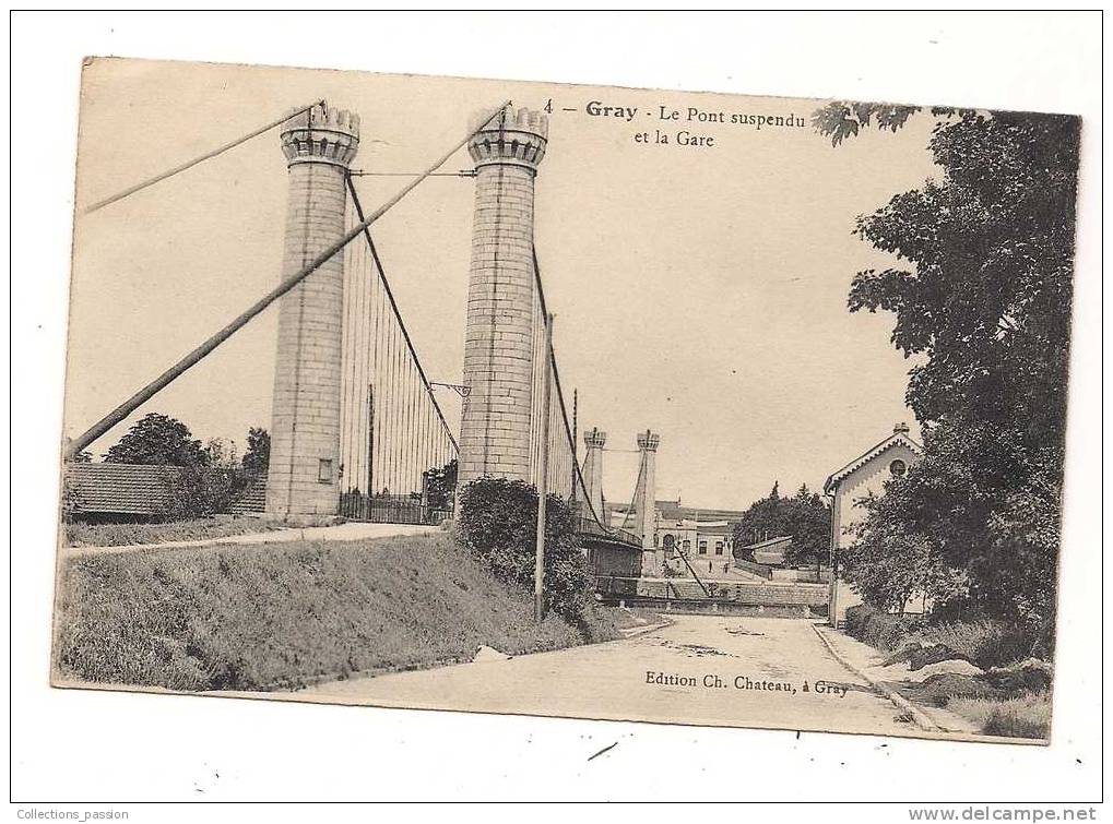 Cp , 70 , GRAY , Le Pont Suspendu  Et La Gare , écrite - Gray