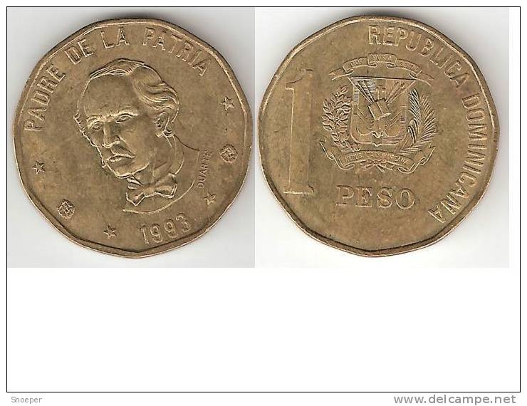 Dominican Republic 1 Peso 1993 Km 80.2  Xf+ !!!  * - Dominicana