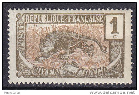 French Moyen Congo 1907 Mi. 1   1 C Leopard MH* - Sonstige & Ohne Zuordnung