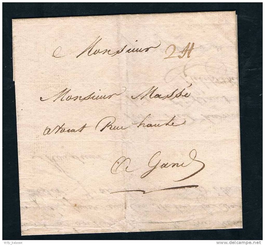 Belgique Précurseur 1821 Lettre Datée De GRAMMONT Avec Port "2 St" (2 Stuyvers) Pour Gand. - 1815-1830 (Holländische Periode)