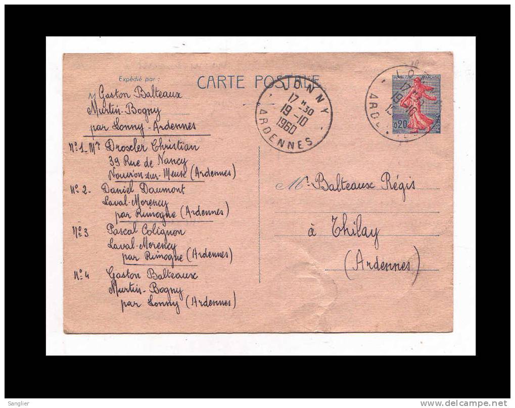 CARTE POSTALE 1960   CACHET LONNY ARDENNES - Lettres & Documents