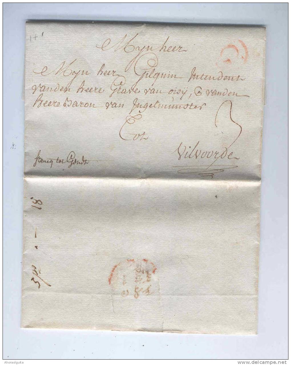 Précurseur WAEREGHEM 1785 , Francq Tot Gendt Et G Vers VILVORDE -  Port 3 Stuivers - SUPERBE Qualité  --  B7/073 - 1714-1794 (Paises Bajos Austriacos)