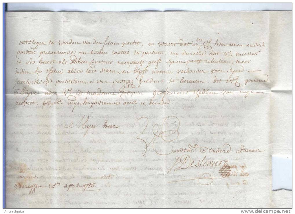 Précurseur WAEREGHEM 1785 , Francq Tot Gendt Et G Vers VILVORDE -  Port 3 Stuivers - SUPERBE Qualité  --  B7/073 - 1714-1794 (Paises Bajos Austriacos)