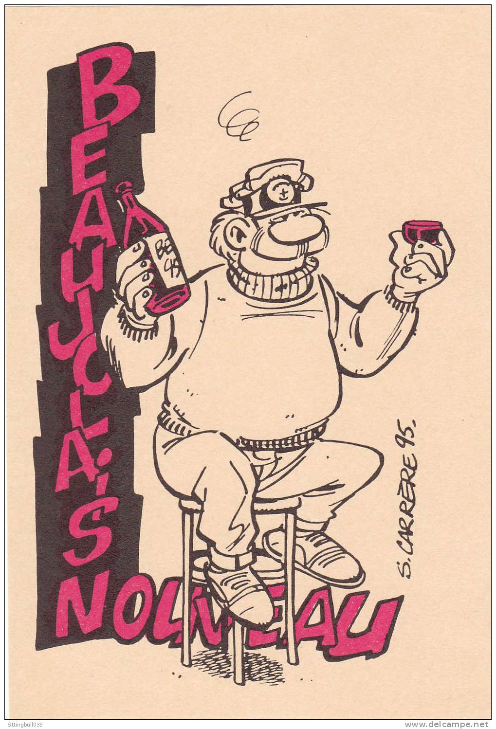 CARRÈRE Serge. Etiquette De Vin Pour Le BEAUJOLAIS NOUVEAU 1995. Fond Crème. - Advertisement