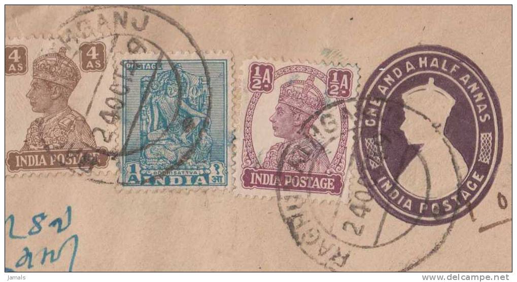 Br India King George VI, Postal Statinery Envelope, Registered, Used, India As Per The Scan - 1936-47 Roi Georges VI