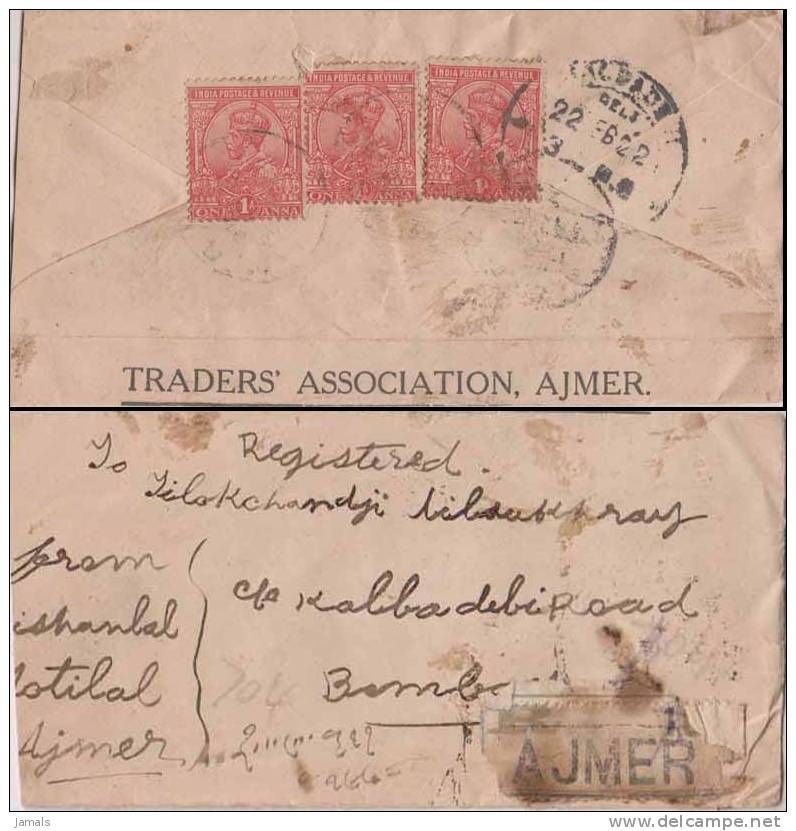 Br India King George V, Bearing On Registered Cover, India As Per The Scan - 1911-35 King George V