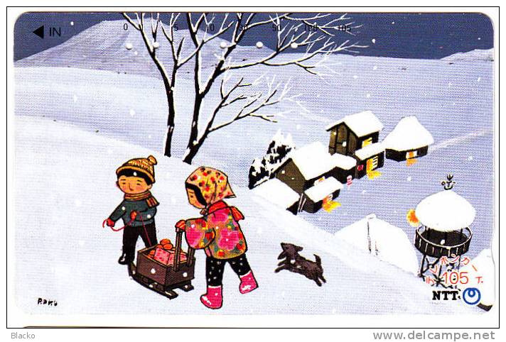 218 - Japan - Japanese Card - Winter - Dog - Jahreszeiten