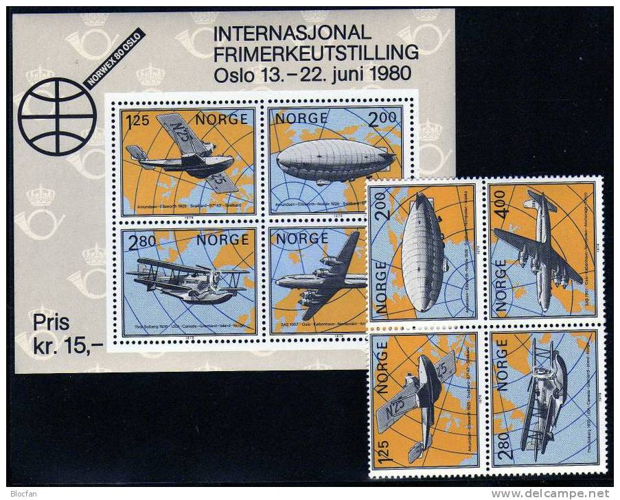 BM-Ausstellung Oslo 1980 Flugwesen Norwegen 799/2+Block 2 ** 10&euro; Hoja Philatic Exhibition Bloc Sheet Bf Norge Ms - Blocs-feuillets