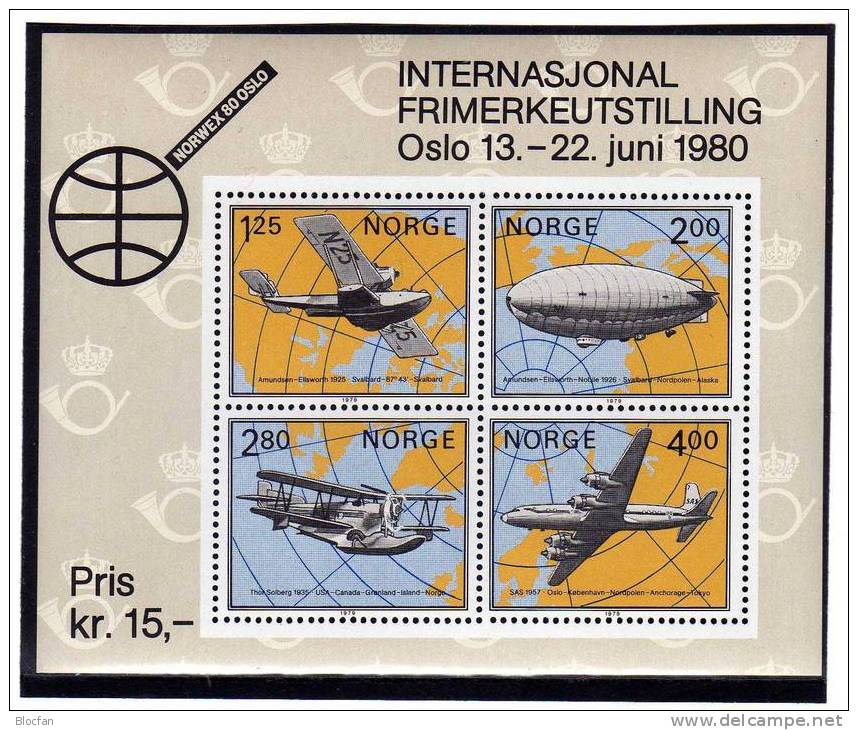 BM-Ausstellung Oslo 1980 Flugwesen Norwegen 799/2+Block 2 ** 10&euro; Hoja Philatic Exhibition Bloc Sheet Bf Norge Ms - Blocs-feuillets