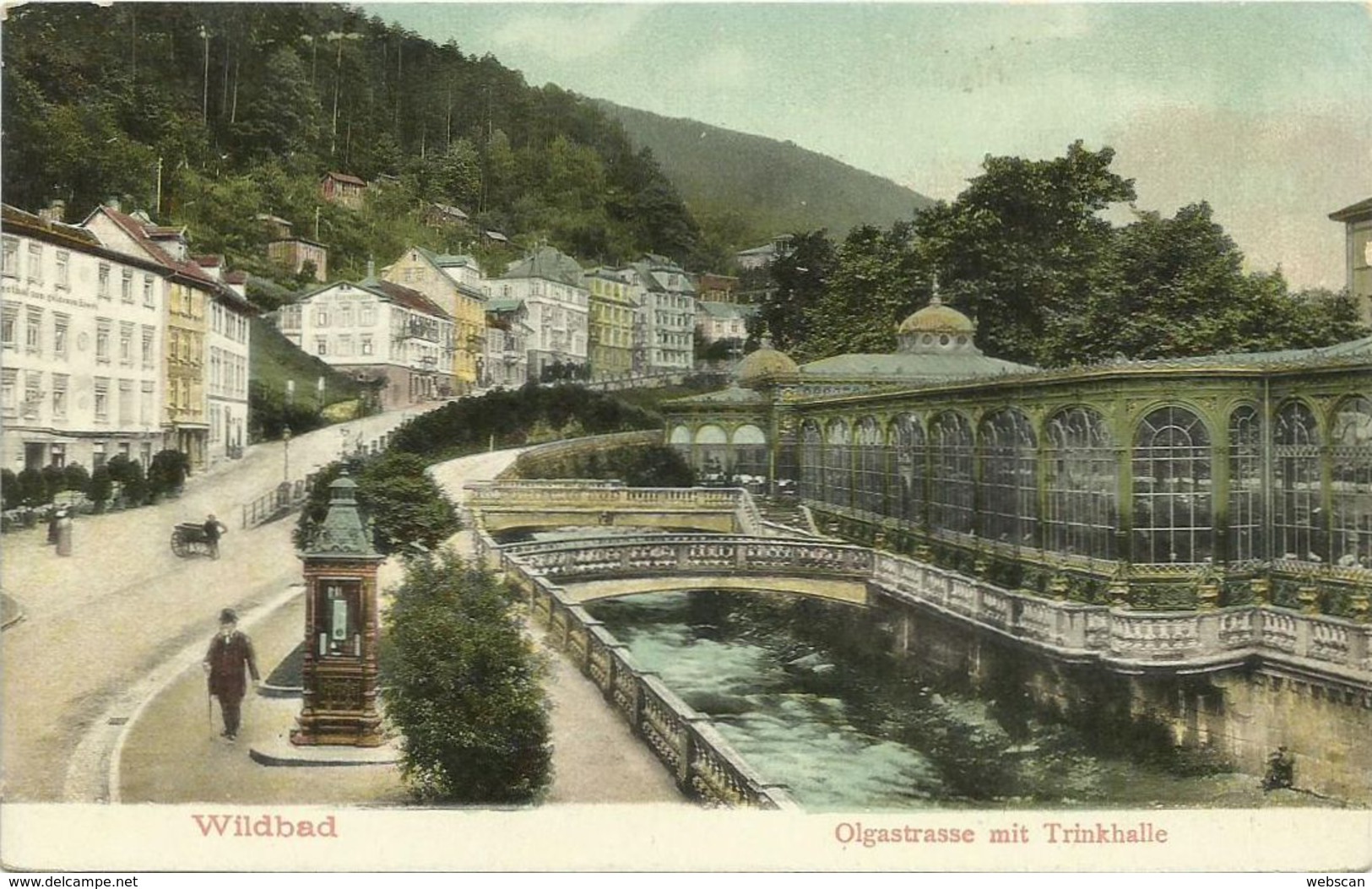 AK Bad Wildbad Olgastraße Trinkhalle Wiegeturm (?) Color 1906 #20 - Calw