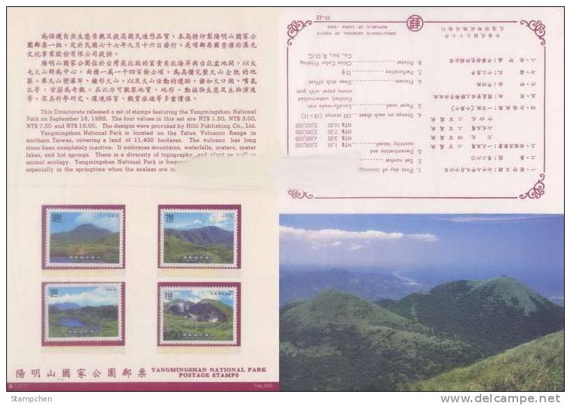 Folder 1988 Yangmingshan National Park Stamps Mount Geology Volcanic Lake Hot Spring - Bäderwesen