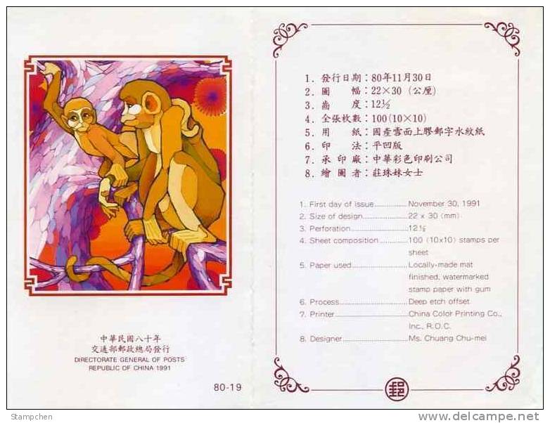 Folder 1991 Chinese New Year Zodiac Stamps  - Monkey 1992 - Affen