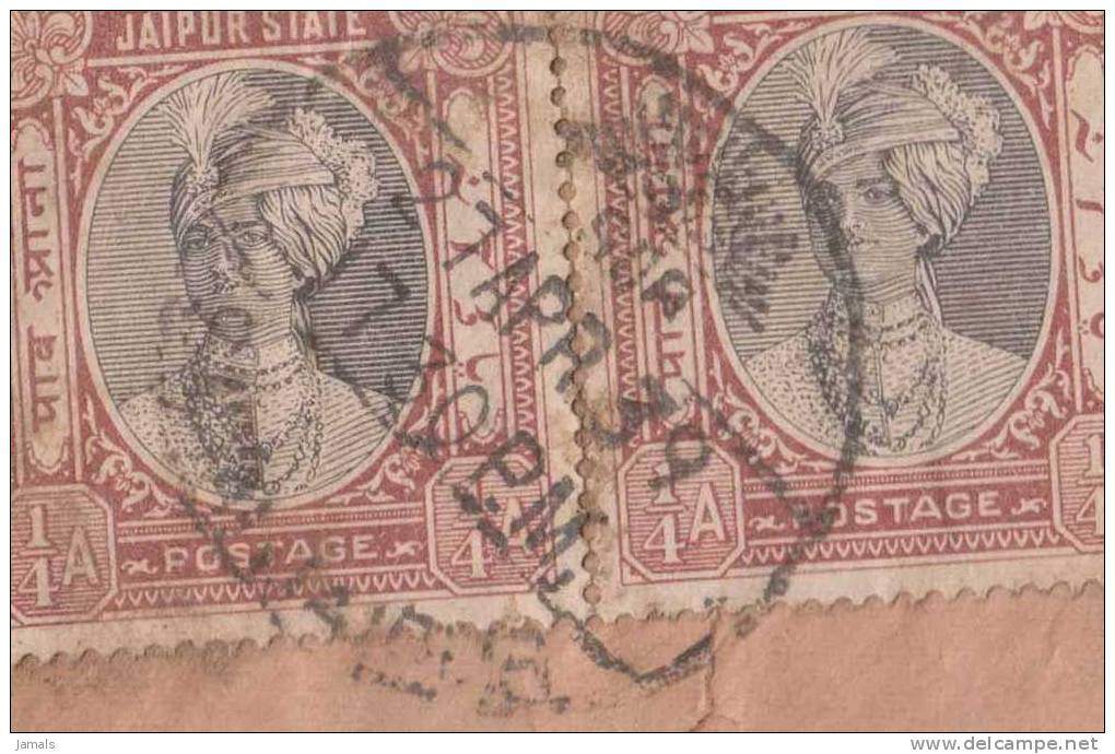 Princely State Jaipur, Commercial Cover Bearing 1/4 An Pair, India As Per The Scan - Jaipur