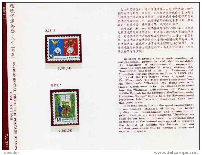 Folder 1993 Environmental Protection Stamps Violin Trumpet Music Kid Drawing Tobacco Cigarette Flower Family - Polucion