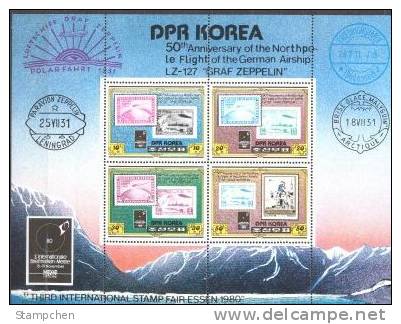 North Korea Stamps + Mini Sheet 1980 50th Anni Of North Pole Flight Of Zeppelin Balloon Aviation Space - Zeppelins