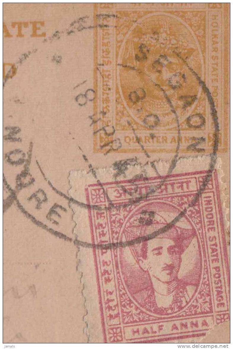 Princely State Holkar, Postal Card, Bearing 1/2 An Indore State, Used, India As Per The Scan - Holkar