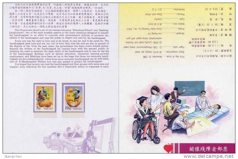Folder 1996 Care Disabled Person Stamps Wheelchair Computer Heart Drawing Hand Watch - Handicap
