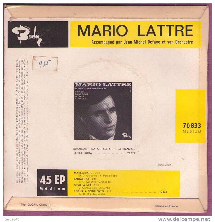 45 T   Mario Lattre Torna A Surriento - Other - Italian Music