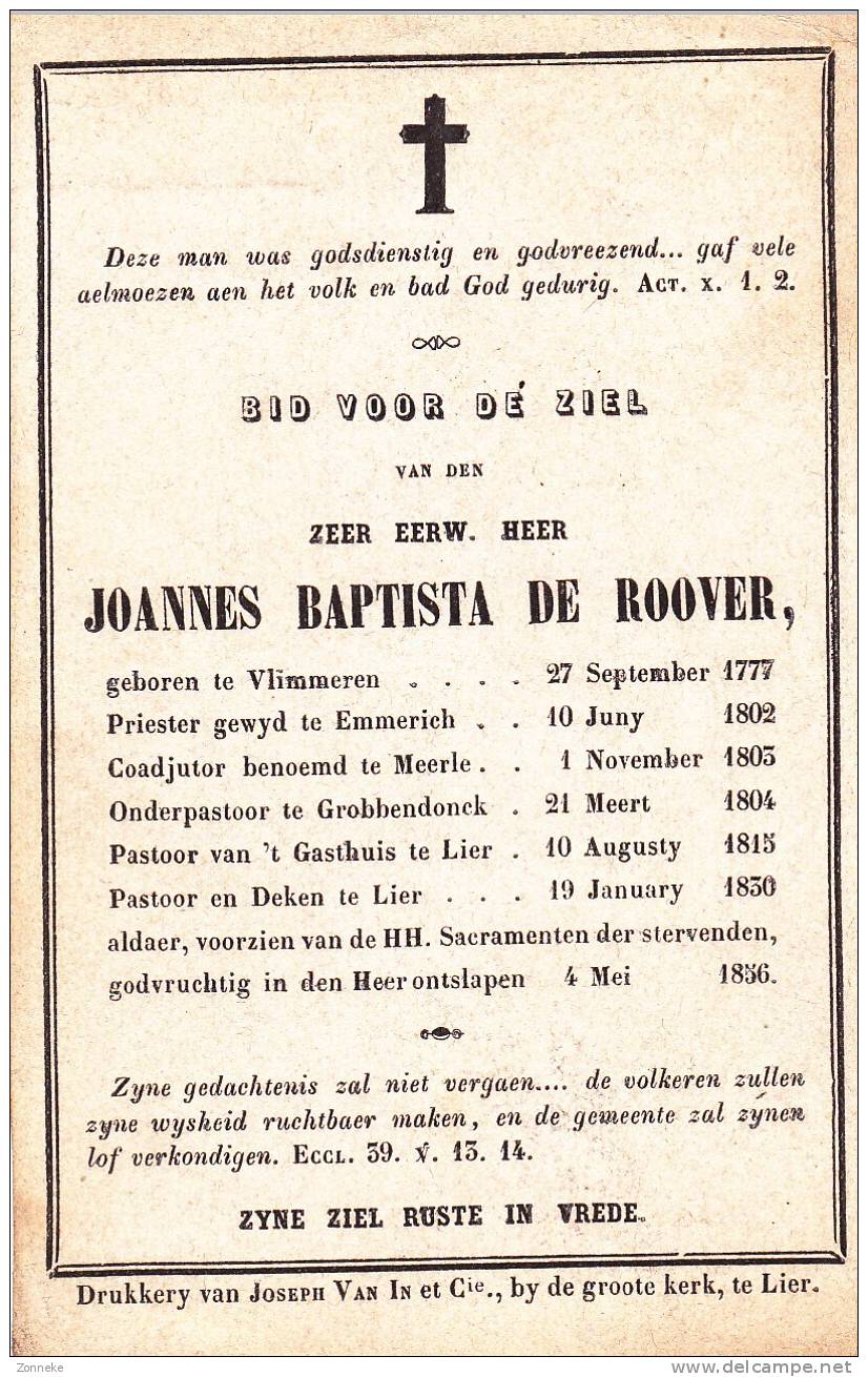 Doodsprentje Priester De Roover Joannes - Devotion Images