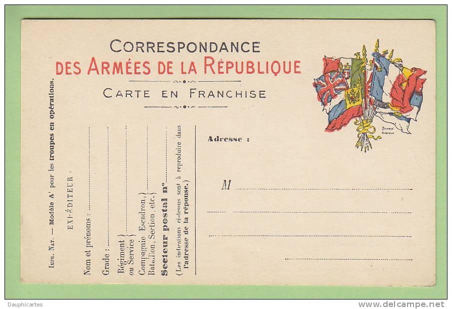 Correspondance Des Armées 14-18 : Stern 8 Drapeaux. Ecrite Au Dos. 2 Scans. - Lettres & Documents