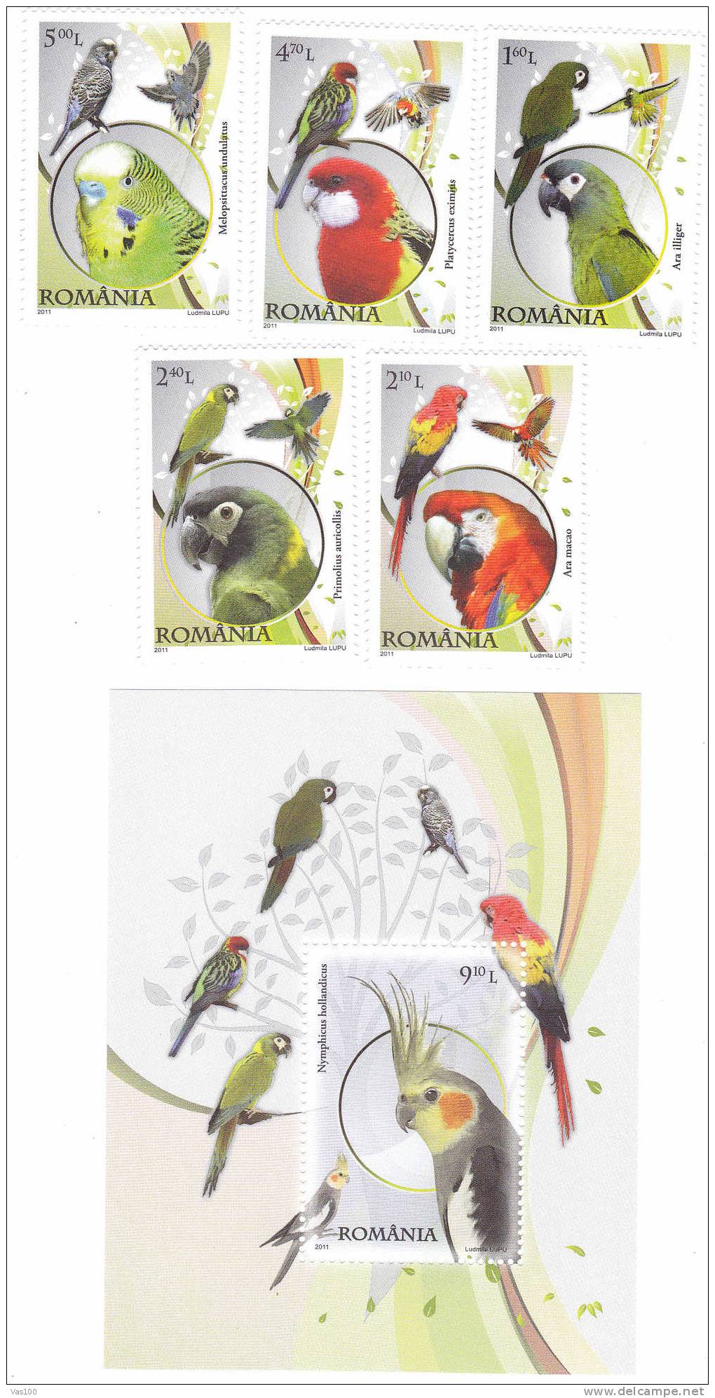 Perroquets,Parrots 2011 MNH Full Set +block - Romania - Neufs