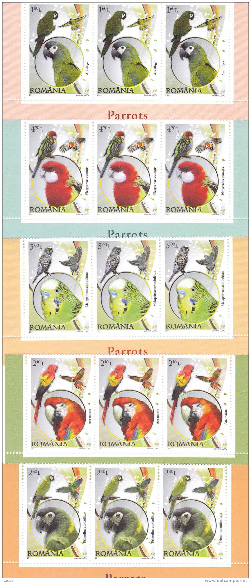 Perroquets,Parrots 2011 MNH Full Set In Triptick - Romania - Ongebruikt