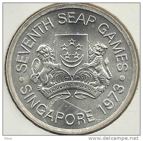 SINGAPORE $5 ASEAN 7TH GAMES SPORT FRONT EMBLEM BACK 1973 UNC AG SILVER READ DESCRIPTION CAREFULLY !!! - Singapore