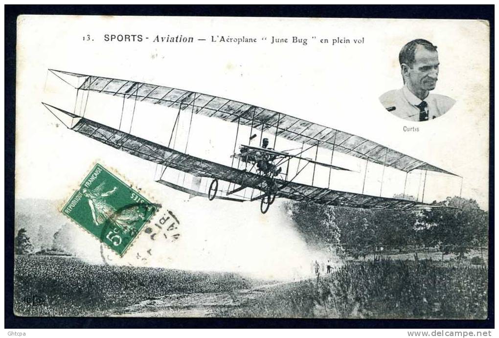 CPA. SPORTS. Aviation. L'Aéroplane " June Bug " En Plein Vol.  CURTIS.  / Ed. ELD. 13. - ....-1914: Précurseurs