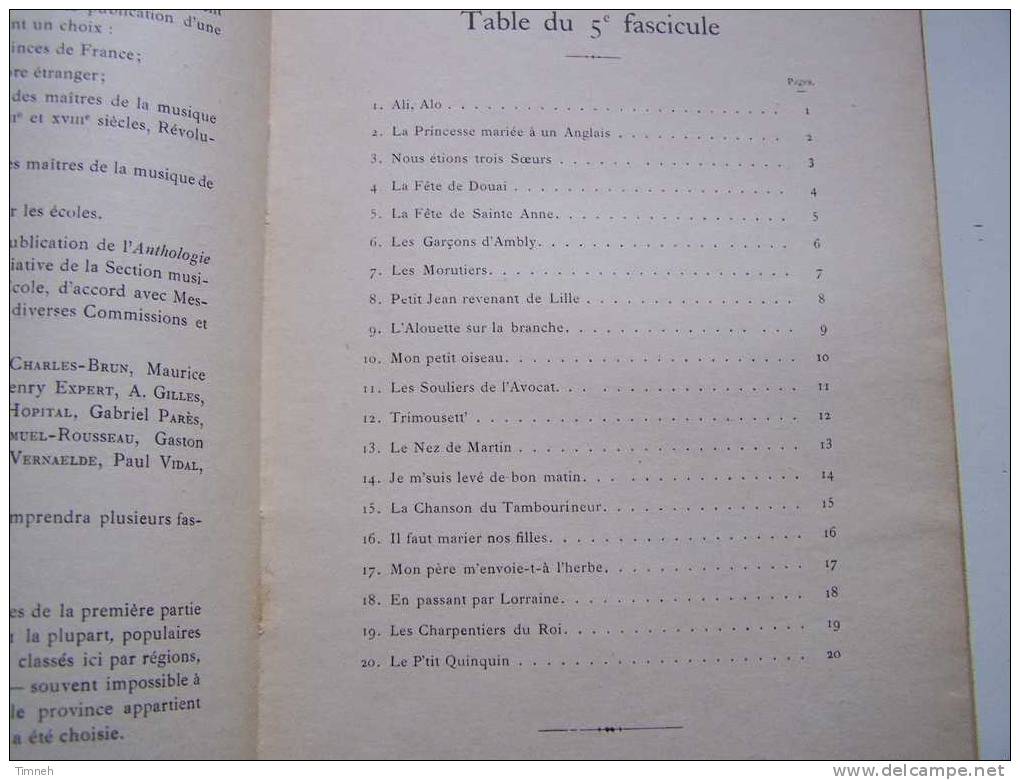 ANTHOLOGIE DU CHANT SCOLAIRE-CHANSONS POPULAIRES Des PROVINCES De FRANCE-1933 Ménestrel-NORD EST LORRAINE FLANDRE - Franche-Comté