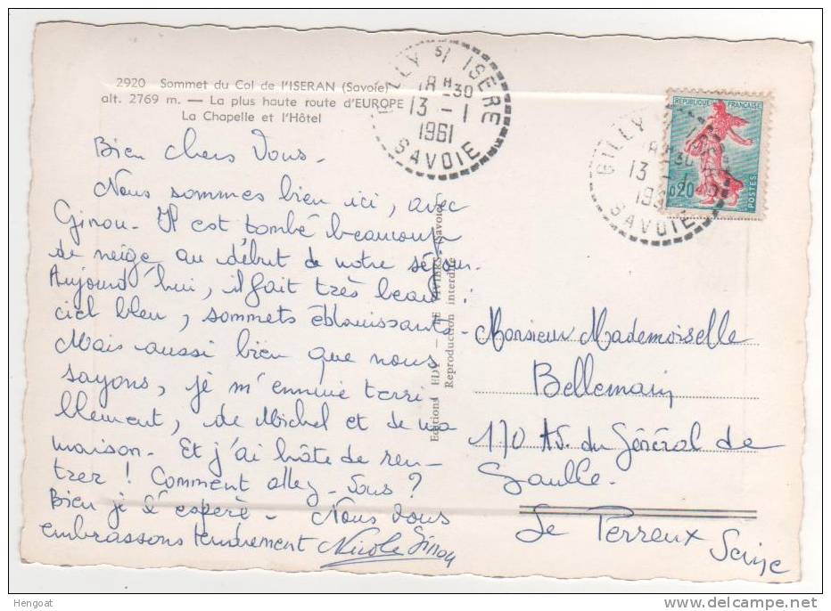 Cachet Rond Pointillé De Billy S/ Isère , Savoie / Carte Du 13/1/61 - Lettres & Documents