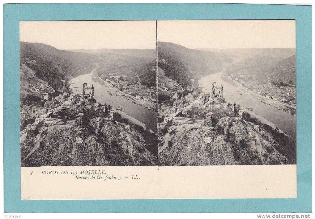 CARTE STEREO  -  Bords De La Moselle  -  Ruines  De Greifenburg .  -  BELLE CARTE   - - Stereoscopische Kaarten