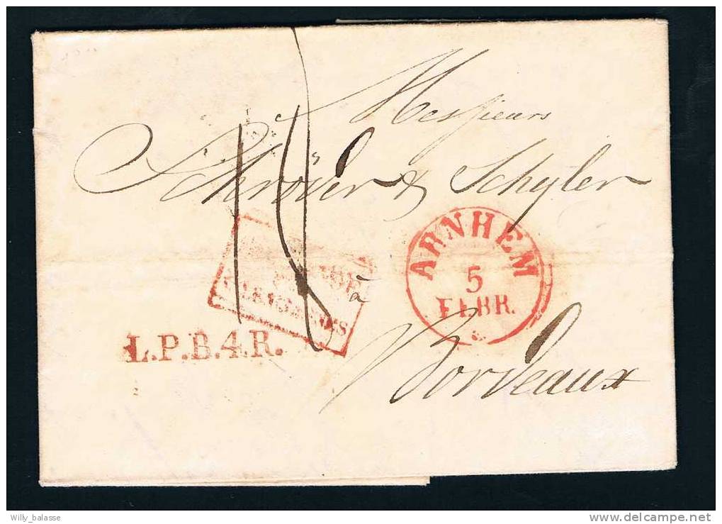 Belgique Lettre T11 "ARNHEN/*" /1837 + "L.P.B.4.R." Pour Bordeaux. - 1830-1849 (Belgique Indépendante)