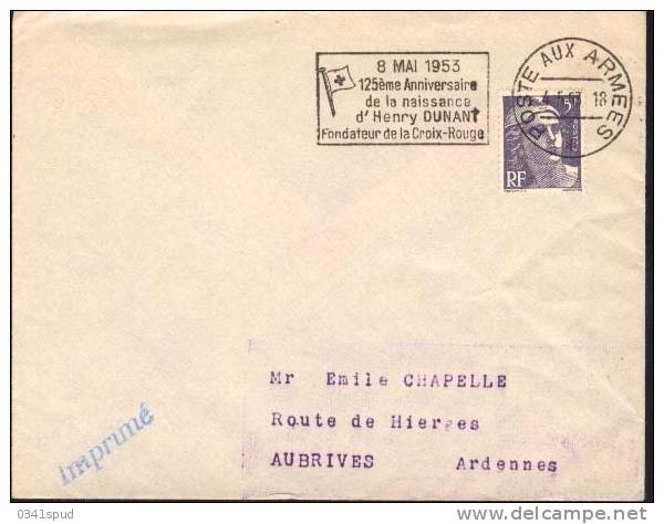 1953  France  Postes Aux Armées  Croix Rouge Croce Rossa Red Cross  Henry Dunant Nobel  Sur Lettre - Henry Dunant
