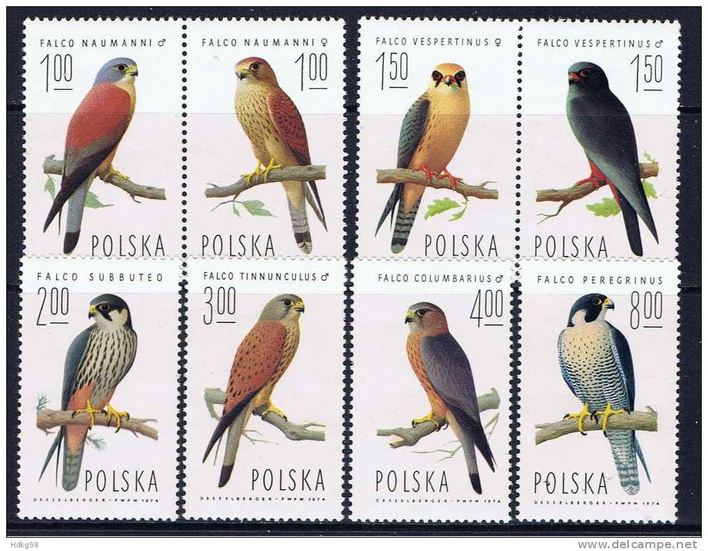 PL Polen 1975 Mi 2354-61 Mnh Raubvögel - Unused Stamps
