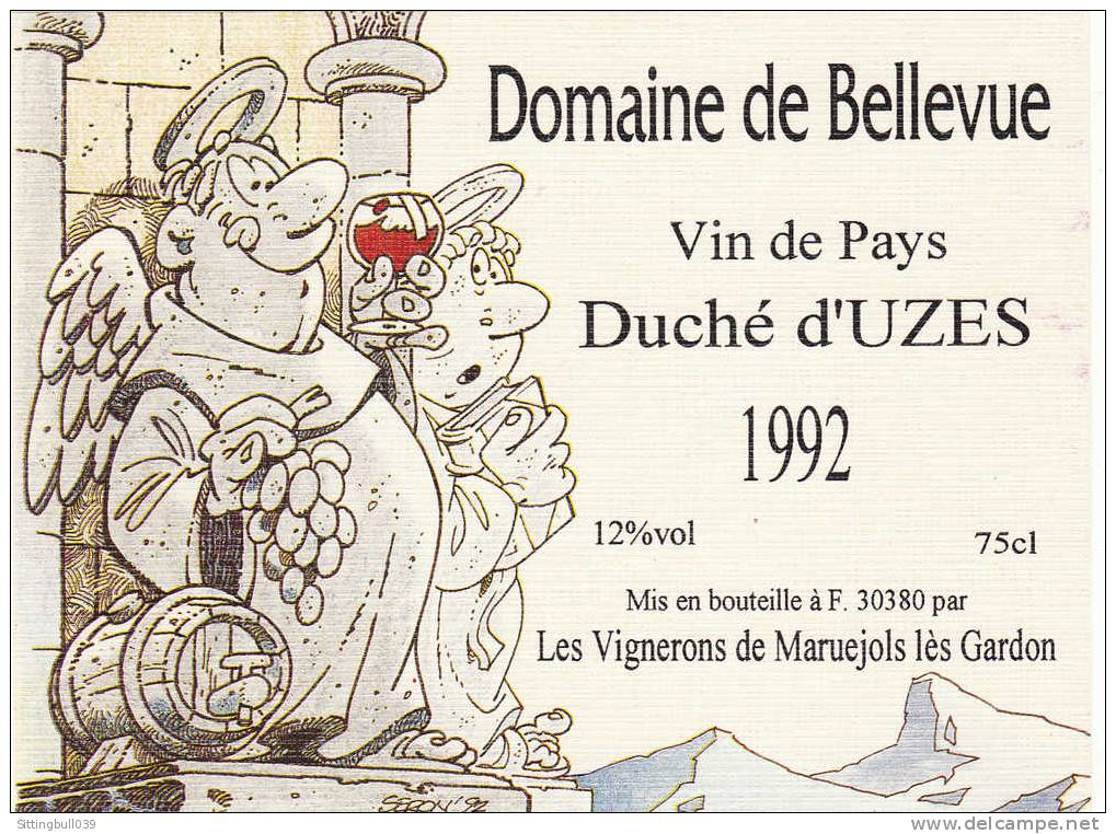 SERON. RARE Etiquette De Vin 1992 Pour Le Domaine De Bellevue, Vin De Pays Duché D'Uzès, Dans Le Gard. Collection - Advertisement