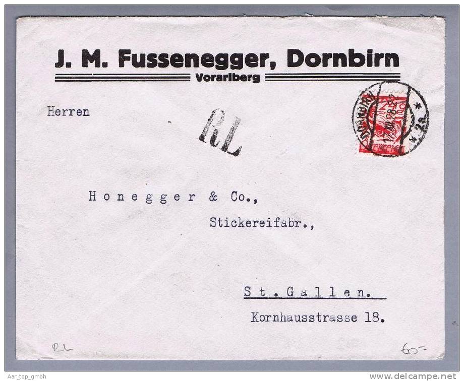 Österreich Brief 1928-12-17 Dornbirn Grenzrayon RL Nach St.Gallen - Storia Postale