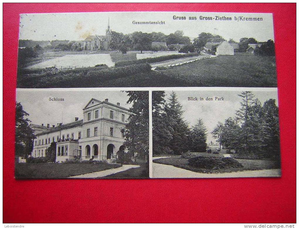 RARE CPA-ALLEMAGNE- GRUSS AUS GROSS ZIETHEN  B / KREMMEN-GESAMMTANSICHT-SCHLOSS-BLICK IN DEN PARK -PHOTO RECTO /VERSO - - Kremmen