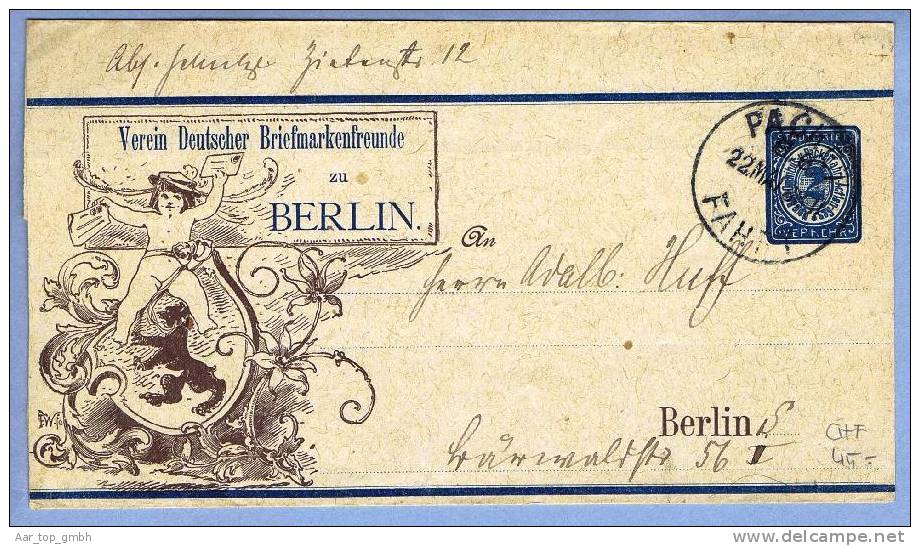 DR Privatpost Berlin 1888-05-22 Ganzsachenstreifband Illustriert Verein Deutscher Briefmakenfreunde Berlin - Private & Local Mails