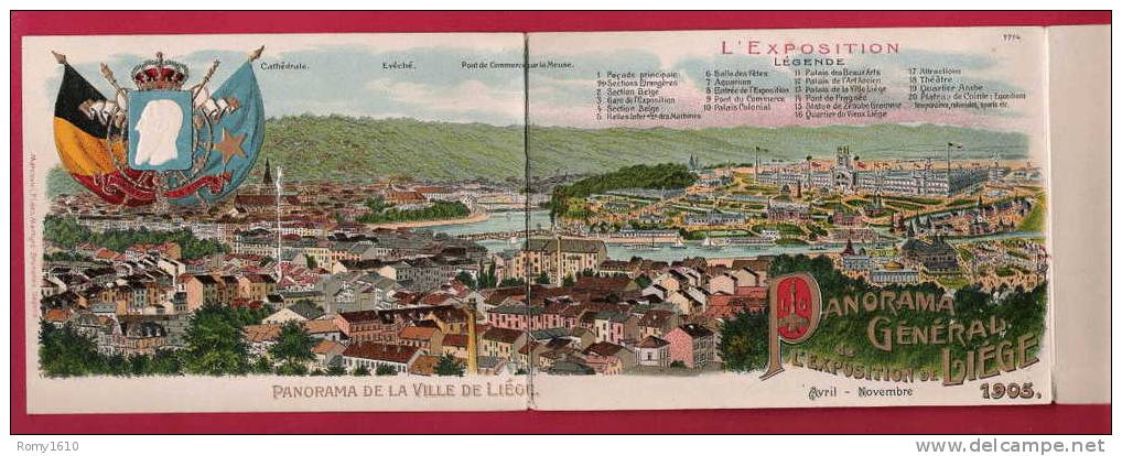 Panorama Général  Exposition De Liège 1905. Avec Légende. Marco Marcovici,  Litho. Carte à Système. Voir Tous Les Scans. - Liege