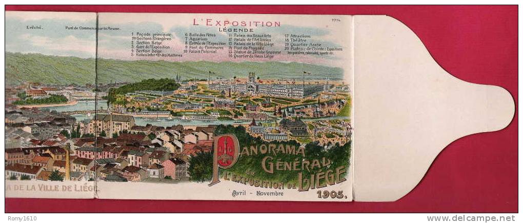 Panorama Général  Exposition De Liège 1905. Avec Légende. Marco Marcovici,  Litho. Carte à Système. Voir Tous Les Scans. - Liege